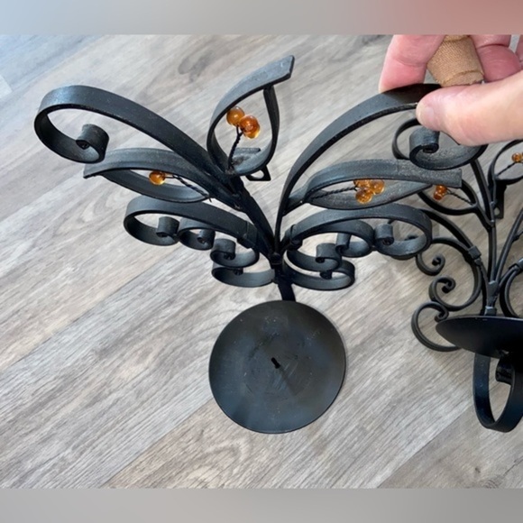 3/75$ Set of 2 Metal Wall mounted Candle Sconce Holder black thick metal‎ leaves - Picture 7 of 14